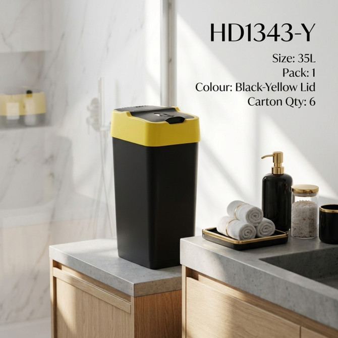 Plastic Recyling Bin With Double Swing Lid 35L With Yellow Lid image