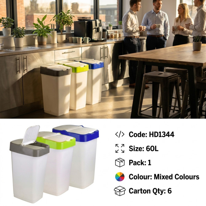Plastic Recyling Bin With Double Swing Lid 60L BINS & BUCKETS image