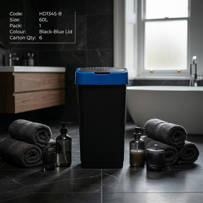 Plastic Recyling Bin With Double Swing Lid 60L With Blue Lid image