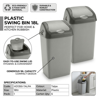 Plastic Swing Bin 18L for Home & Kitchen Rubbish