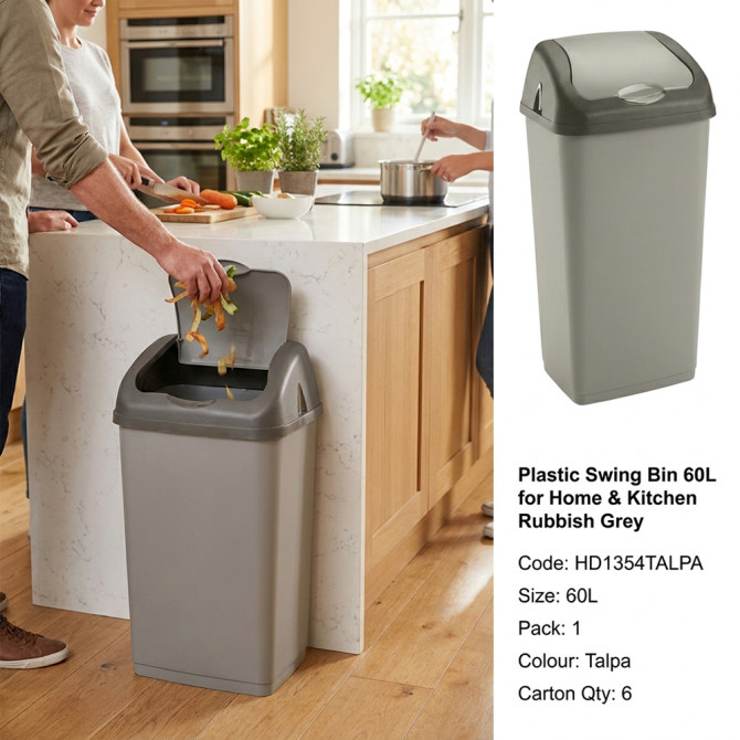 Plastic Swing Bin 60L for Home & Kitchen Rubbish BINS & BUCKETS image