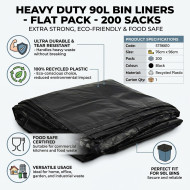 Bin Liner Heavy Duty Refuse Sacks Bin Bags Liners 90L 200 pack (76x96cm) FLAT PACK