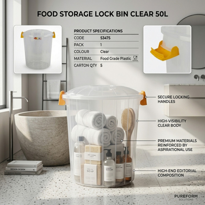 Food Storage Lock Bin Clear 50L COOKING TOOLS image