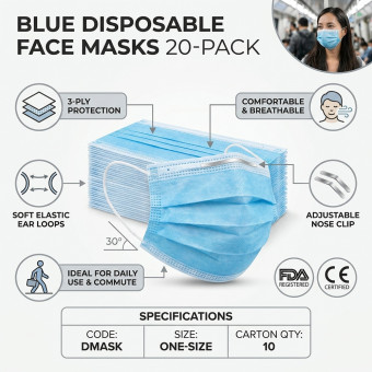 Blue Disposable Face Masks 20pack