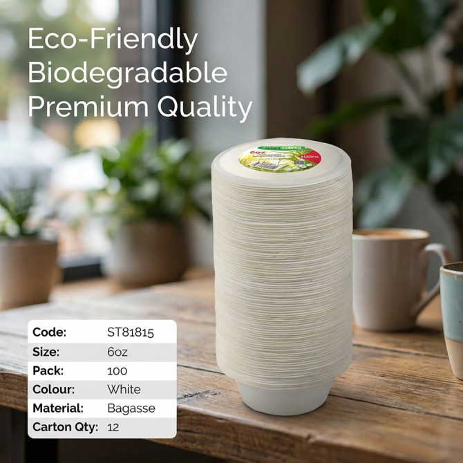 Biodegradeable Bagasse Bowls Recyclable 6oz 100 Pack image