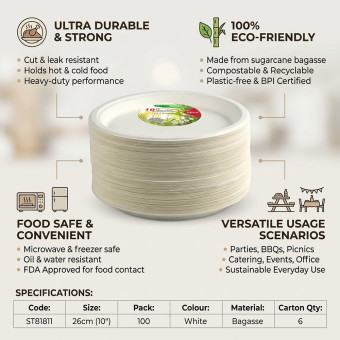 Biodegradeable Bagasse Plates Recyclable 10