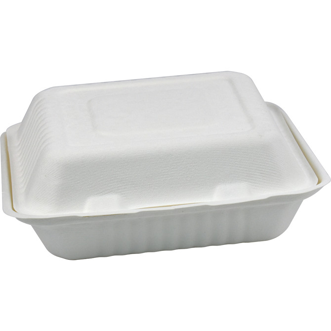 HorecaGold Sugarcane Clamshell 3CP Meal Box 9 DISPOSABLES, BAGASSE DISPOSABLE image