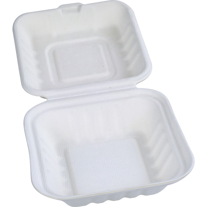 HorecaGold Sugarcane Clamshell Burger Box HP7 5 DISPOSABLES, BAGASSE DISPOSABLE image