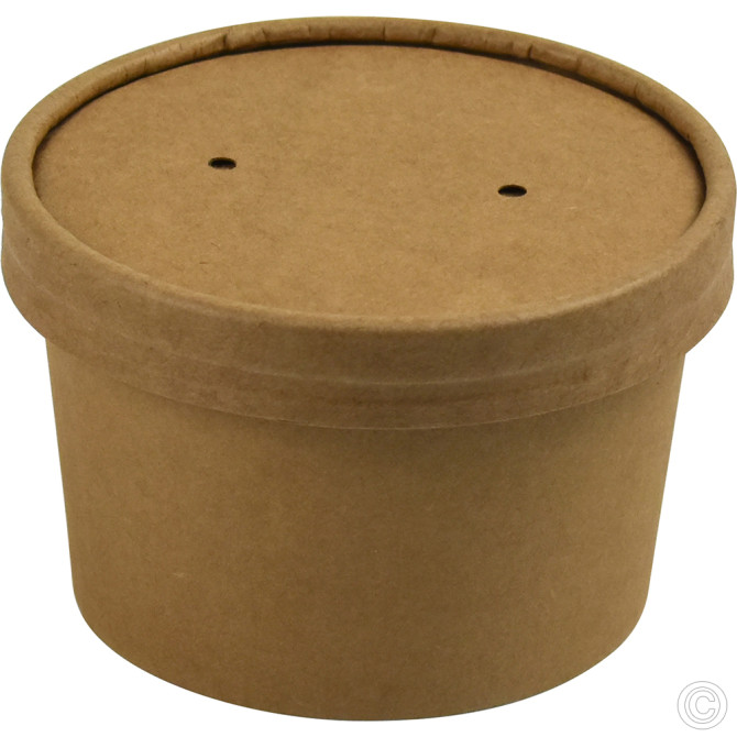 HorecaGold Paper Soup Cup With Lid Kraft 25pk 227ml/8oz image
