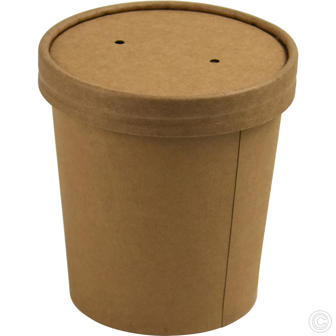 HorecaGold Paper Soup Cup With Lid Kraft 25pk 453ml/16oz image