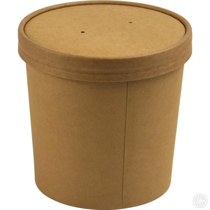 HorecaGold Paper Soup Cup With Lid Kraft 25pk 795ml/28oz DISPOSABLES image