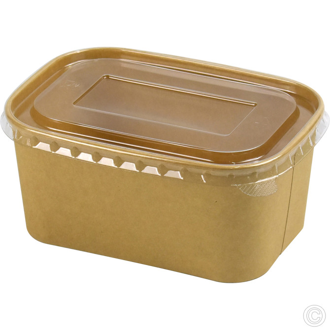 HorecaGold Rectangular Container With PET Lid Kraft 25pk 1000ml/35oz image