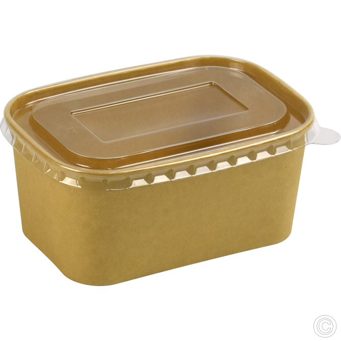 HorecaGold Rectangular Container With PET Lid Kraft 25pk 1000ml/35oz image