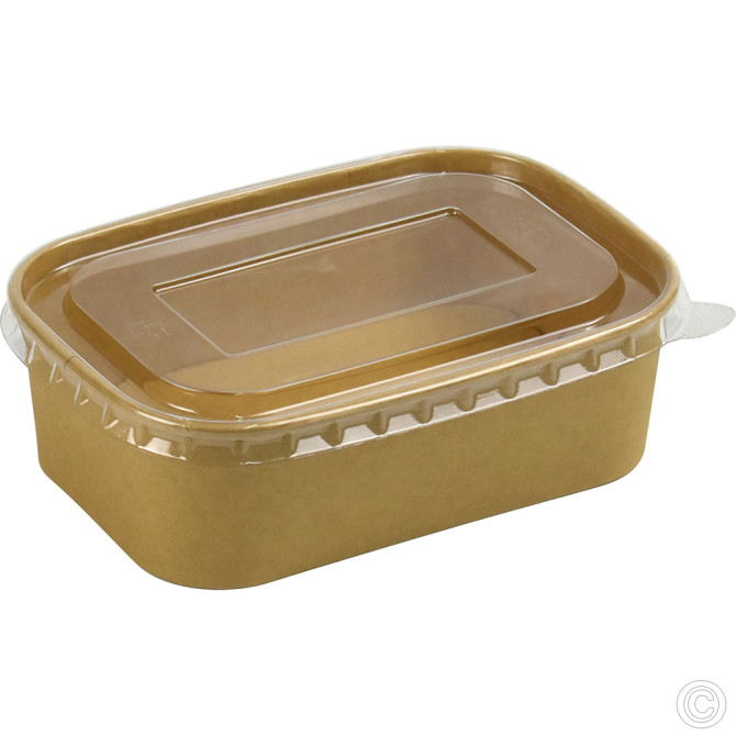 HorecaGold Rectangular Container With PET Lid Kraft 25pk 650ml/23oz DISPOSABLES image