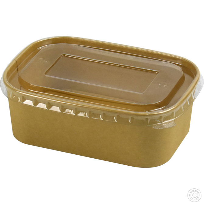 HorecaGold Rectangular Container With PET Lid Kraft 25pk 750ml/26oz DISPOSABLES image