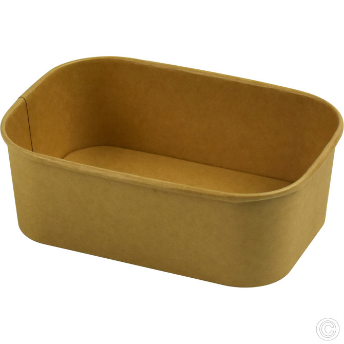 HorecaGold Rectangular Container With PET Lid Kraft 25pk 750ml/26oz DISPOSABLES image