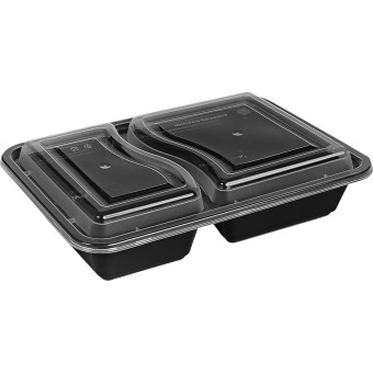 HorecoGold Rectangle Microwave Container 2cp With Lids Black 900ml 32oz 150pack