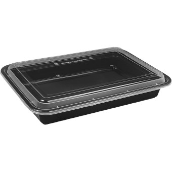 HorecoGold Rectangle Microwave Container With Lids Black 1650ml 38oz 150pack