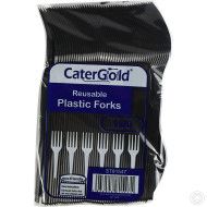 CaterGold Reusable Plastic Forks Black 100pk