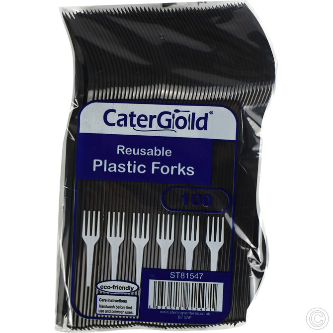 CaterGold Reusable Plastic Forks Black 100pk DISPOSABLES, REUSABLE PLASTIC DISPOSABLE image