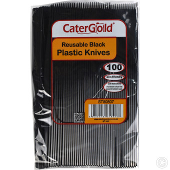 CaterGold Reusable Plastic Knives Black 100pk