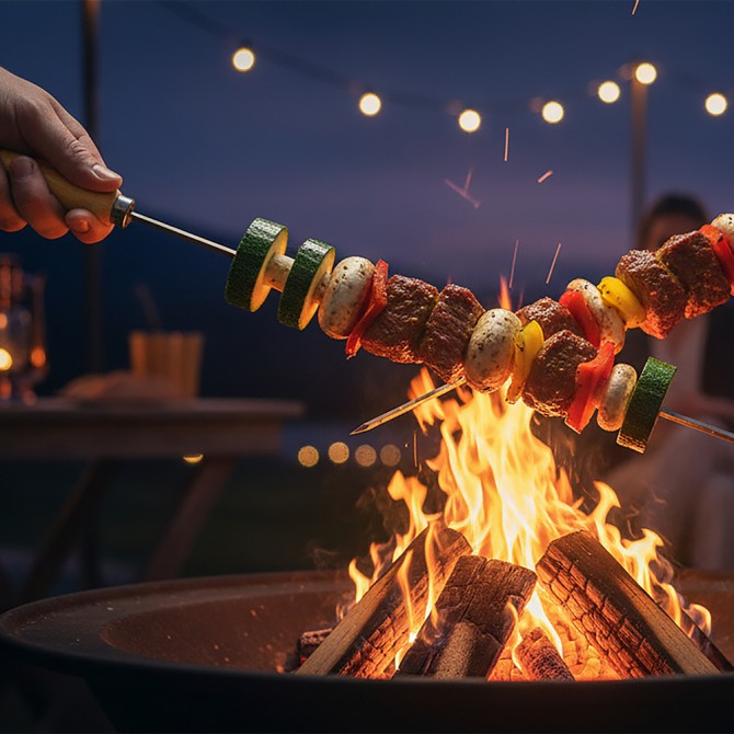 BBQ Skewer 24'' 4mm With Wood Handle BARBECUE image