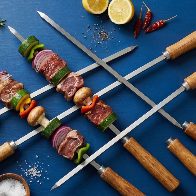 BBQ Skewer 24'' 6MM With Wood Handle BARBECUE image