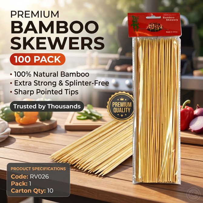 Bamboo BBQ Skewers 100 Pack BARBECUE image