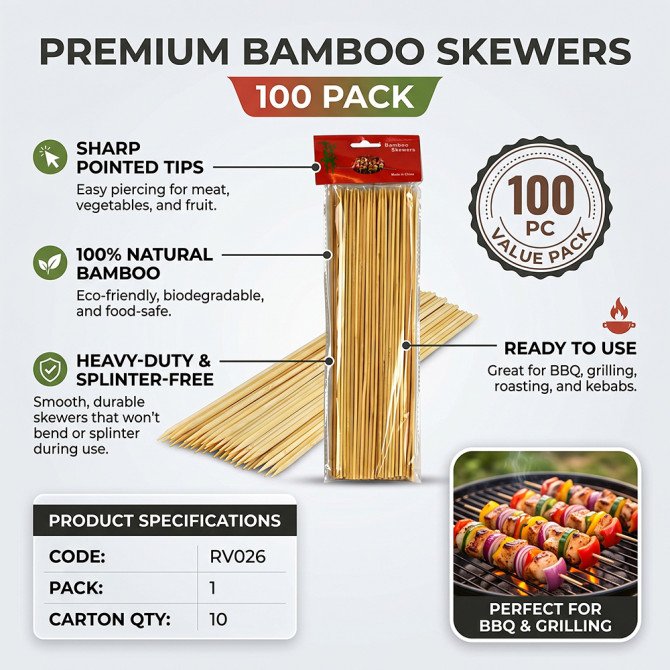 Bamboo BBQ Skewers 100 Pack BARBECUE image