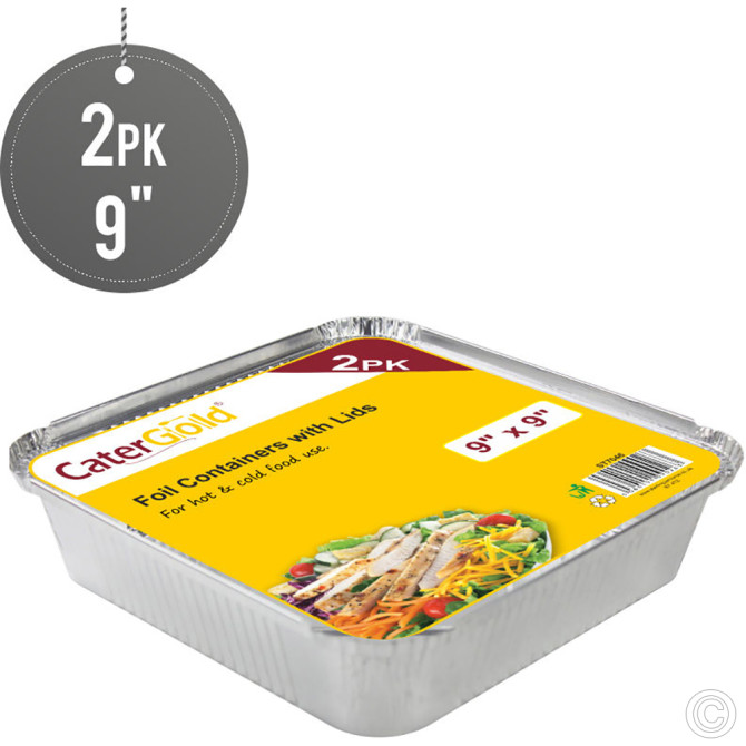 Aluminium Square Foil Container With Lid 9'' 2pack image