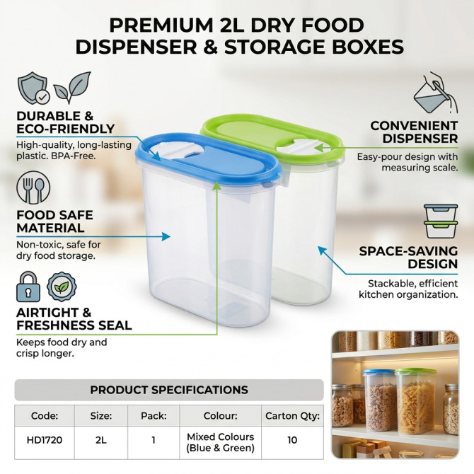 Plastic Kitchen Storage Box Dry Food Dispenser 2L FOOD STORAGE image
