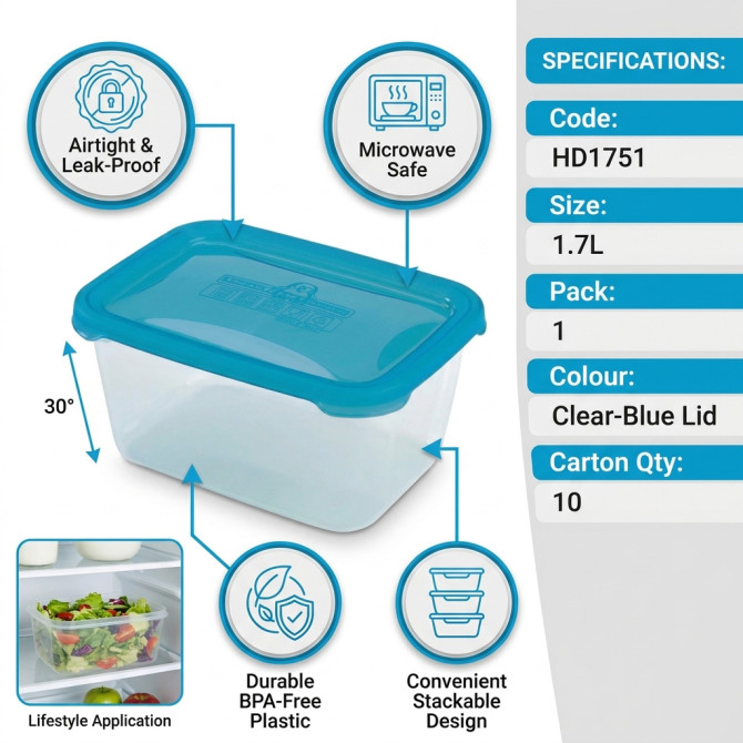 Plastic Microwave Airtight Food Container 1.7L FOOD STORAGE image