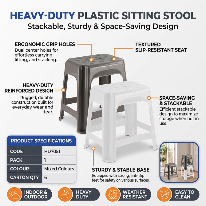 Heavy Duty Plastic Sitting Stool Stackable Large image