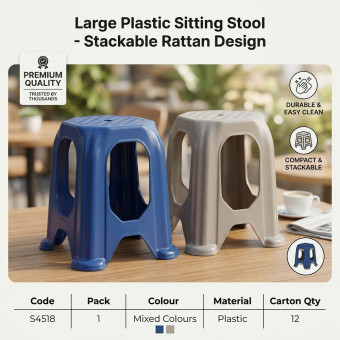 Large Plastic Sitting Stool Stackable Rattan Design