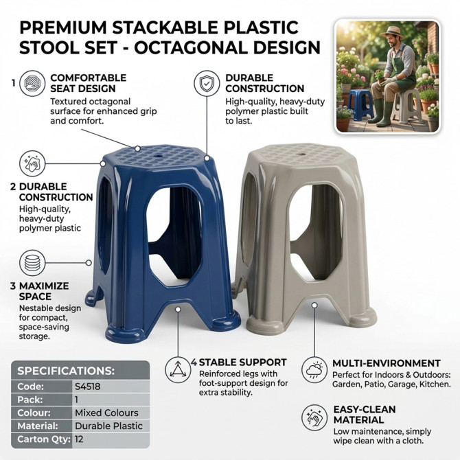 Large Plastic Sitting Stool Stackable Rattan Design image