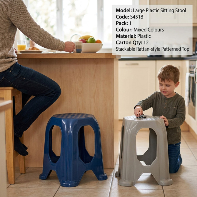 Large Plastic Sitting Stool Stackable Rattan Design image