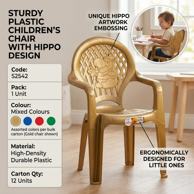 Sturdy Plastic Children's Chair with Hippo Design image