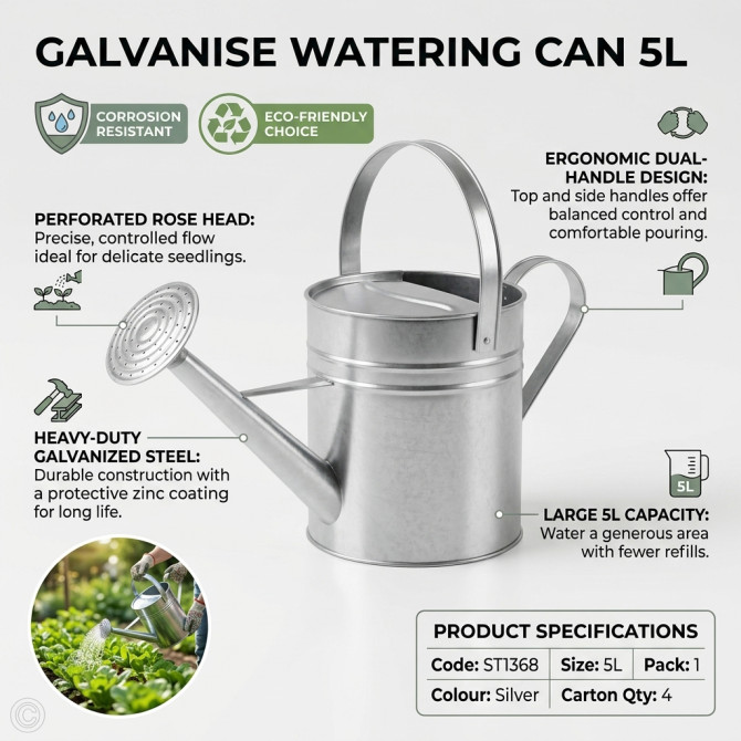 Galvanise Watering Can 5L image