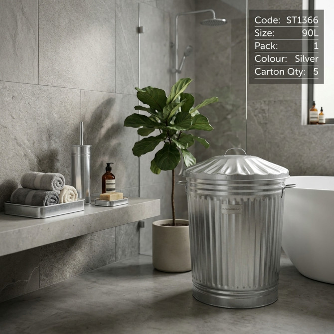 Galvanised Trash Bin Large 90L image