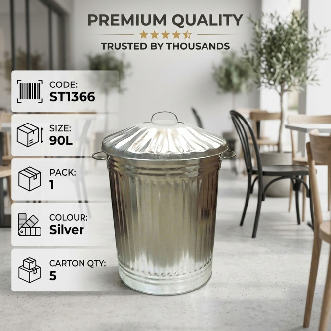 Galvanised Trash Bin Large 90L image