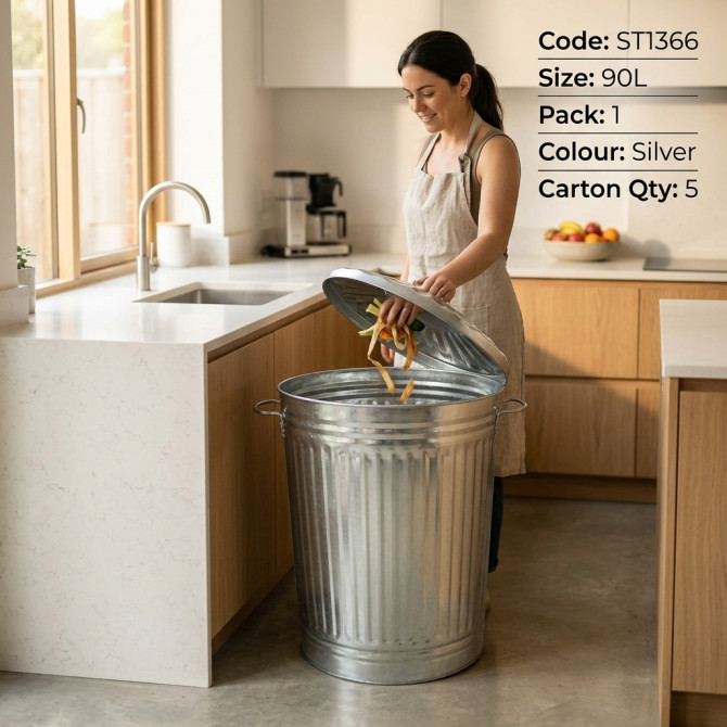 Galvanised Trash Bin Large 90L image