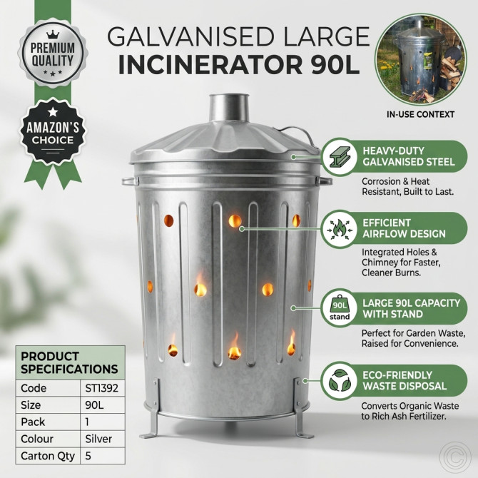 Galvanised Large Incinerator 90L OUTDOOR, INCINERATORS & BINS image
