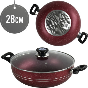 Ashley NS Wok 28CM RED w/Lid Induction Short Handle