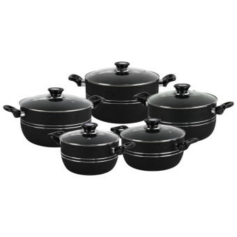 DLX NS Casserole Set w/Lids LEATHER BLACK 20,22,24,26,28cm