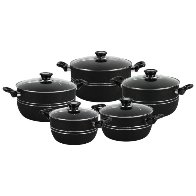 DLX NS Casserole Set w/Lids LEATHER BLACK 20,22,24,26,28cm NON STICK COOKWARE image