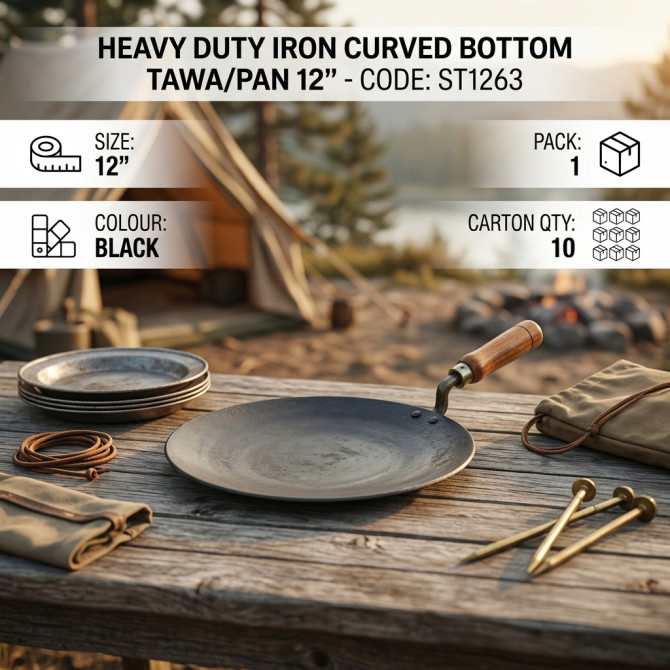 Heavy Duty Iron Curved Bottom Tawa/Pan 12'' image
