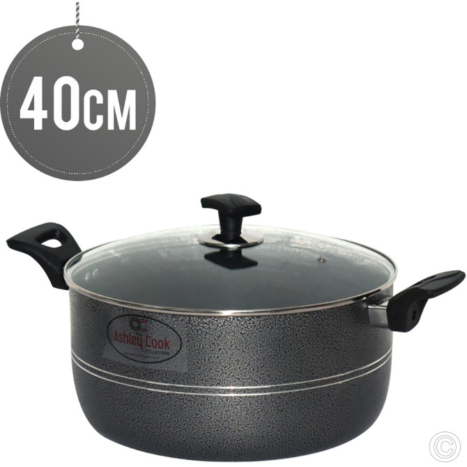 Ashley Non-Stick Casserole 40CM BLACK With Glass Lid image
