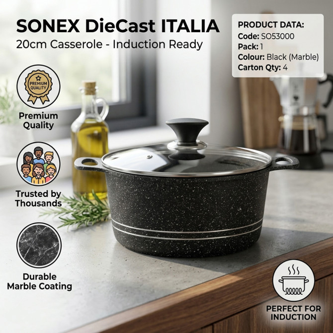 Sonex DieCast ITALIA 20CM Casserole Induction NON STICK COOKWARE image