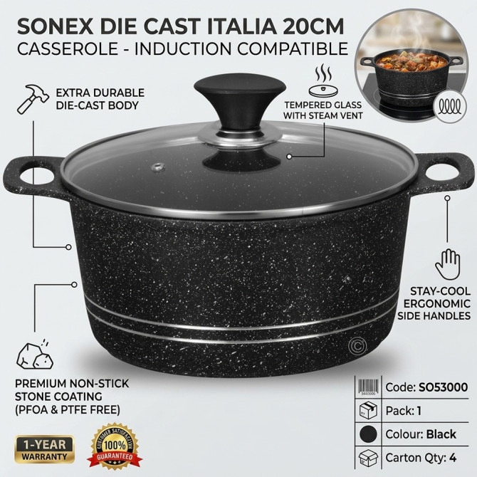 Sonex DieCast ITALIA 20CM Casserole Induction NON STICK COOKWARE image
