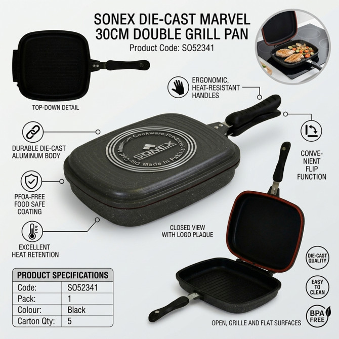Sonex DieCast MARVEL 30CM Double Grill Pan NON STICK COOKWARE image